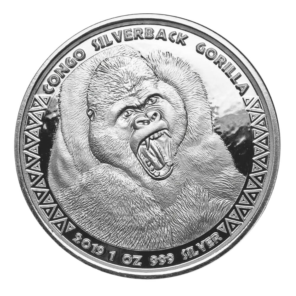 Congo Republic 1 Ounce Silver Silverback Gorilla 2019 Prooflike